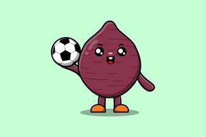 personagem de batata-doce bonito dos desenhos animados joga futebol vetor