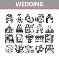 conjunto de ícones de linha fina de vetor de casamento de coleção