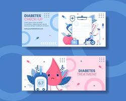 ilustração de modelos desenhados à mão de desenhos animados planos de banner horizontal de saúde de teste de diabetes vetor