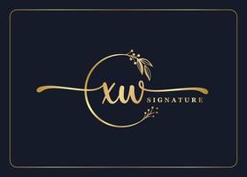 design de logotipo xw inicial de assinatura de ouro de luxo folha e flor isoladas vetor
