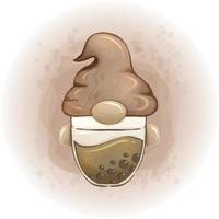 ilustração em vetor clipart de aquarela de chá de bolha de gnomo fofo 07
