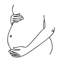 barriga de grávida de vetor desenhado à mão em linha com o estilo.