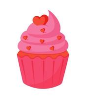 cupcake rosa com corações vetor