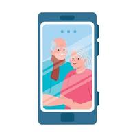 videochamada em smartphone, casal de idosos em videoconferência online vetor