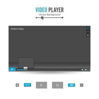 vetor de modelo de interface de player de vídeo. com barra de progresso e botões de controle em tela cheia, volume, hora, hd.
