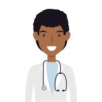médico afro masculino com ícone isolado de estetoscópio vetor