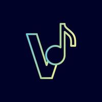 design de logotipo de nota musical letra v vetor