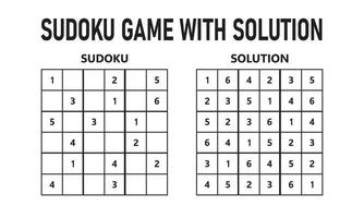 jogo de sudoku com solução. jogo de quebra-cabeça sudoku com números. pode ser usado como um jogo educacional. quebra-cabeça de lógica para crianças ou jogo de lazer para adultos. vetor