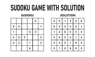 jogo de sudoku com solução. jogo de quebra-cabeça sudoku com números. pode ser usado como um jogo educacional. quebra-cabeça de lógica para crianças ou jogo de lazer para adultos. vetor