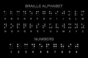 alfabetos e números em braile. braille é um sistema de escrita tátil usado por pessoas cegas ou deficientes visuais. ilustração vetorial isolada. vetor