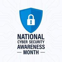 mês nacional de conscientização sobre segurança cibernética. é comemorado todos os anos em outubro. plano de fundo, pôster, cartão, ilustração vetorial de banner vetor