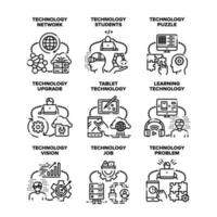 conjunto de ícones de atualização de tecnologia vector ilustração preta