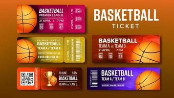 vetor de conjunto de ingressos para jogos de basquete de design elegante