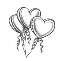 balões em forma de coração com vetor retrô de fita