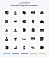 negócios financeiros criativos e pacotes de ícones preto sólido de 25 glifos de negócios globais, como configuração. dólar. gráfico. dinheiro. dinheiro vetor