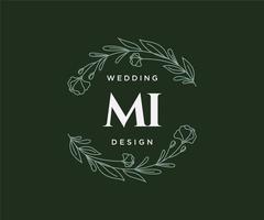 coleção de logotipos de monograma de casamento de letras iniciais mi, modelos minimalistas e florais modernos desenhados à mão para cartões de convite, salve a data, identidade elegante para restaurante, boutique, café em vetor