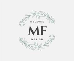 coleção de logotipos de monograma de casamento de letra mf, modelos modernos minimalistas e florais desenhados à mão para cartões de convite, salve a data, identidade elegante para restaurante, boutique, café em vetor