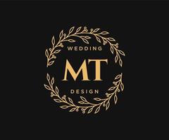 mt letras iniciais coleção de logotipos de monograma de casamento, modelos modernos minimalistas e florais desenhados à mão para cartões de convite, salve a data, identidade elegante para restaurante, boutique, café em vetor