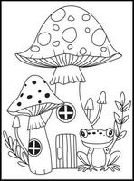 páginas para colorir de casa de cogumelo para crianças vetor