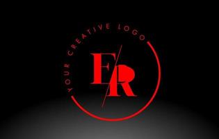 design de logotipo de letra serifada vermelha com corte cruzado criativo. vetor