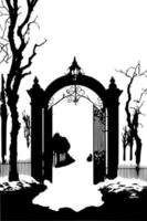 ilustração de esboço vetorial silhueta de portões preto e branco vetor