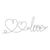 sinal de desenho de linha contínua de amor dois corações desenhados à mão e letras de amor. feliz Dia dos namorados vetor