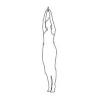 desenho de contorno de uma mulher fazendo yoga asana na ponta dos pés com as mãos levantadas. estilo de vida saudável. isolar vetor