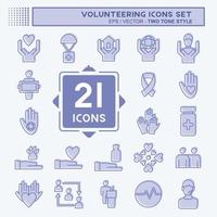 conjunto de ícones voluntariado de ícones. relacionado ao símbolo de voluntariado. estilo de dois tons. ajuda e suporte. amizade vetor