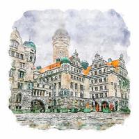 leipzig alemanha esboço em aquarela ilustração desenhada à mão vetor