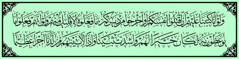 caligrafia árabe, al qur'an surah an nisa 66, tradução e mesmo que tenhamos ordenado, mate-se ou deixe sua cidade natal, aparentemente eles não o farão, vetor