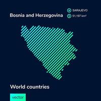mapa abstrato vetorial da Bósnia e Herzegovina com textura listrada de menta e fundo azul escuro vetor