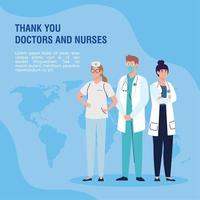 obrigado médico e enfermeiras que trabalham em hospitais, equipe médica e enfermeira lutando contra o coronavírus covid 19 vetor