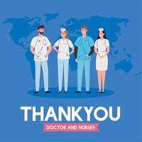 obrigado médico e enfermeiros que trabalham em hospitais, médicos e enfermeiros lutando contra o coronavírus covid 19 vetor