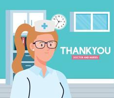 obrigado médico e enfermeiras que trabalham em hospitais, enfermeira em consultório lutando contra o coronavírus covid 19 vetor