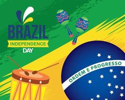 7 de setembro, celebração do dia da independência do brasil com tambor e maracas vetor