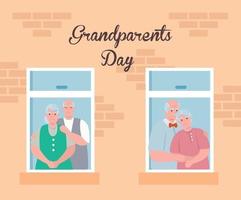 feliz dia dos avós com velhos fofos assistindo pela janela vetor