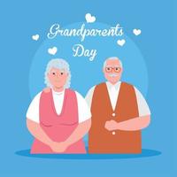 feliz dia dos avós com lindo casal mais velho e decoração de corações vetor