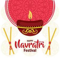 pôster de celebração navratri feliz à luz de velas vetor