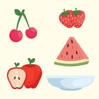 conjunto de frutas saudáveis e frescas vetor