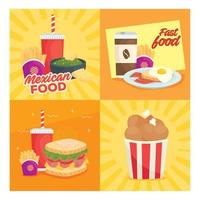 conjunto de cartaz de delicioso fast food vetor