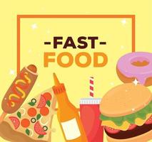 cartaz de fast food, com conjunto de deliciosos fast food vetor