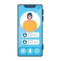 mensagens de bate-papo on-line, mulher na tela do smartphone, comunicação digital de bate-papo on-line vetor