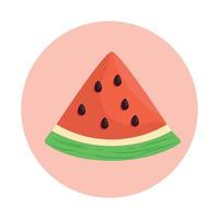 fatia fresca e saudável de melancia no quadro redondo, em fundo branco vetor