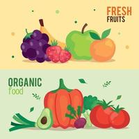 banner de frutas frescas e alimentos orgânicos, conceito de comida saudável vetor