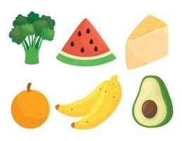 conjunto de legumes frescos, frutas e comida saudável, conceito de comida saudável vetor
