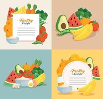 estilo de vida saudável de banners, legumes e frutas, conceito de comida saudável vetor