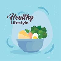 banner estilo de vida saudável, legumes e comida saudável na tigela vetor
