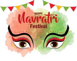 cartaz feliz da celebração do navratri com olhos durga e decoração vetor