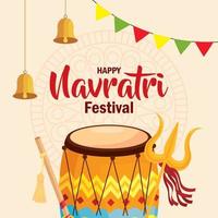 cartaz feliz da celebração do navratri com dhol vetor