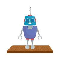 ícone de brinquedo robô, na mesa de madeira vetor